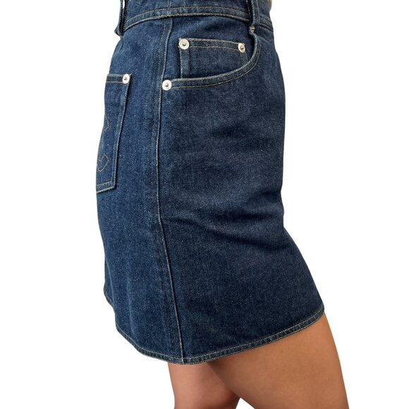 CHANEL Vintage 96P CC Mark Logo Denim Skirt #36 Dark Blue Yellow Cotton [106356] - Picture 3 of 13